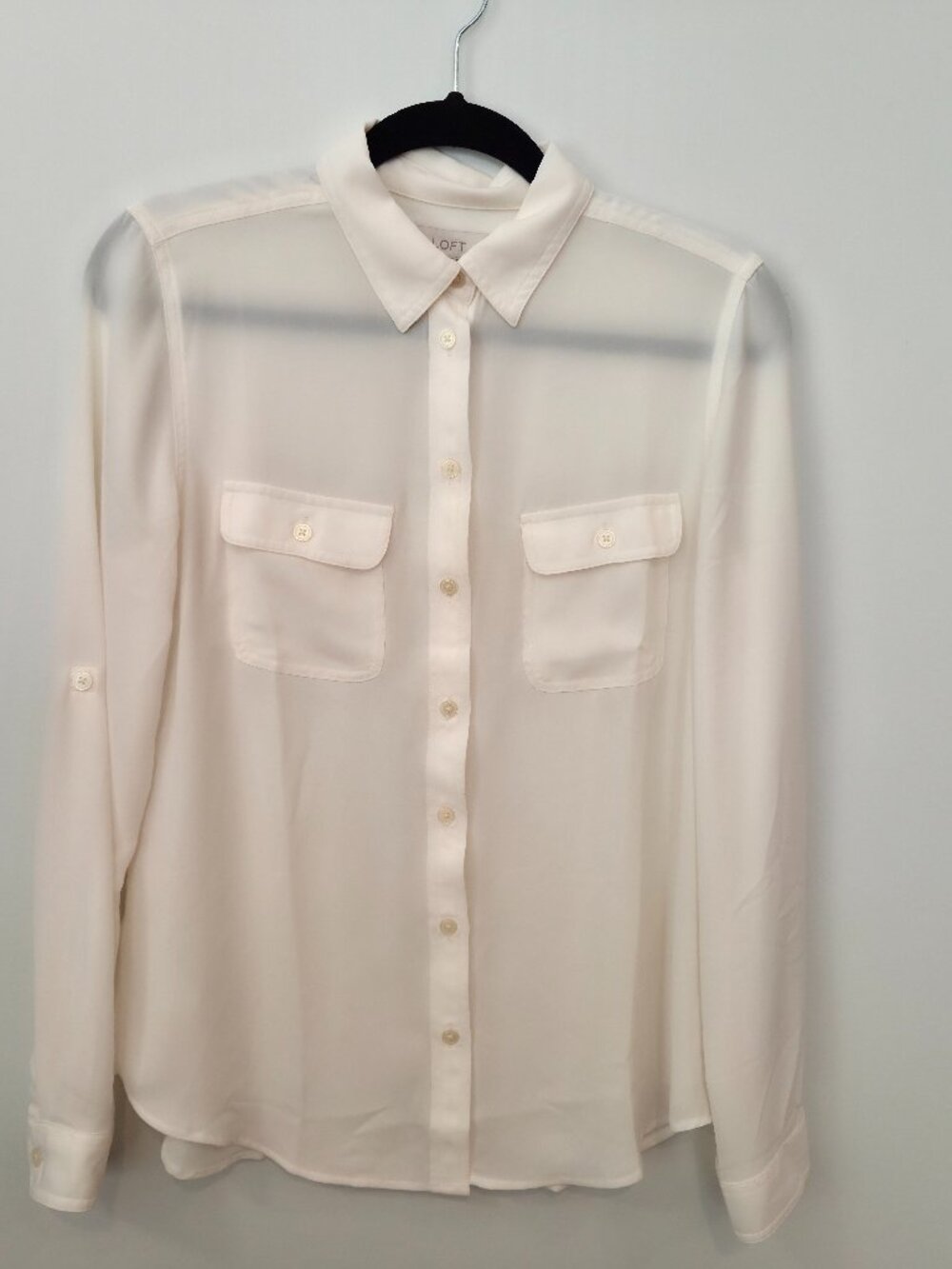 LOFT Cream Pocket Button Front Blouse Small